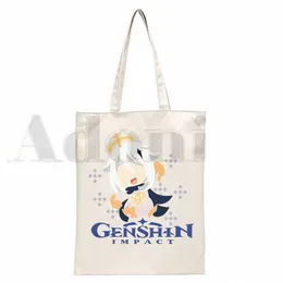 Game Project Genshin Impact Funny Carto Kawaii Handväskor axelväskor Casual Shop Girls Handbag Women Elegant Canvas Bag Y0CV#