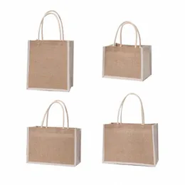 Kvinnor Jute Tote Shop Bag Burlap Handväska Återanvändbar strandbutik Livsmedelsväska med handtag stora kapacitet Sundries förvaringväska H2BL#