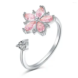 Cluster Rings Cross Border INS Style S925 Sterling Silver Inlaid With Diamonds And Peach Blossom Decompression Spinning Series From Europe