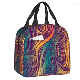 Storage Bags Colorful Waves Insulated For Camp Travel Abstract Art Waterproof Thermal Cooler Lunch Box Women Children