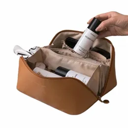 Borsa cosmetica da viaggio di grande capacità Borsa cosmetica in pelle portatile Borsa da bagno per donna Borsa da toilette multifunzionale i07T #