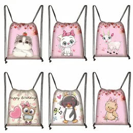 3d Lovely Cat Owl Painting Drawstring Bag Cat Carto Printing Backpack Girl Shop Bags Multi-functi Portable Shoes Bag 3224#