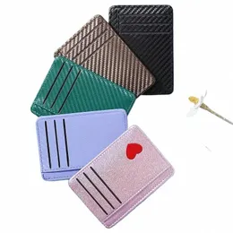 Porta carte di credito minimalista da uomo Porta carte di credito in pelle con blocco RFID Portafoglio tascabile sottile Frt s24o #