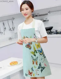 Averons Butterfly Impresso Pattern Kitchen Avens linho de algodão para mulheres Cleaning Cleaning Baking Bibs Bibs Pinafore Apron for Men Y240401L31N