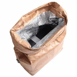 1pc Kraft Paper Brown Lunch Bag återanvändbar Hållbar isolerad termisk påse Magnetiskt spänne Picknick Ctainer Bag 05ja#