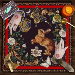 Bunny Butterfly Flower Altar Clothlott Strake Tarot Reading Cloth Decor Home Decor Pagan Witchcraft Astrology Oracle Mat