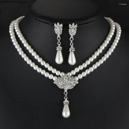 Collana orecchini set orecchini da sposa pezzo perla imitazione clavicola corta gioielli squisiti avanzati di lusso da donna