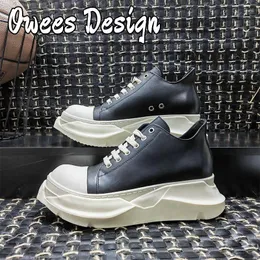 Casual Shoes Owees Design Thick Sole Men Genuine Leather Sportswear Street Trend Platform Women Lace-up Breathable Fashion