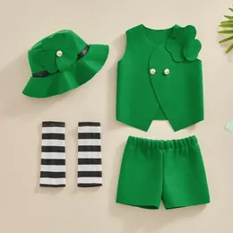 Clothing Sets Toddler Infant Baby Girl St. Patty's Costume Shamrock Sleeveless Tank Tops With Shorts And Stripe Leg Warmer Hat Set