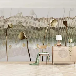 Wallpapers Wellyu Papel de Parede Chinês Flor de Lótus Criativo Linha Abstrata TV Fundo Behang Wall Papers Home Decor 3D