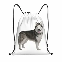 siberian Husky Drawstring Backpack Sports Gym Bag for Men Women Alaskan Malamute Dog Training Sackpack A7hW#