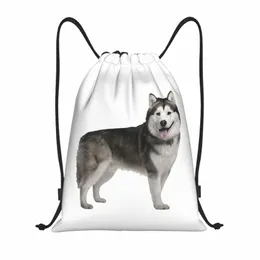 Siberian Husky DrawString ryggsäck Sports Gymväska för män Kvinnor Alaskan Malamute Dog Training Sackpack A7HW#