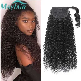 Afro Kinky Curly Ponytail Human Hair Extensions Wrap Around Ponytail med Clip Ins Natural Remy Brasiliansk hårstycke Pony Tail