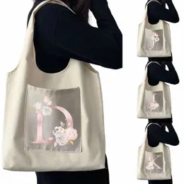 Saco de compras Senhoras Viagem Portátil Menger One-shoulder Canvas Vest Bag Feminino Rosa Carta Impressão Wable Sacos de Armazenamento R5ji #