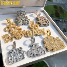 Chains Iced Out Bling 80S 90S 00S Baby Pendant Necklace Two Tone Color Zircon Letters Badge Charm Men's Women Hip Hop Jewelry