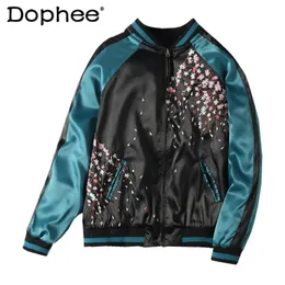 Yokosuka Carp Embroidery Jacket Couple Bomber Korean Style Loose BF Casual Retro Spring Autumn Baseball Uniform for Women 240319