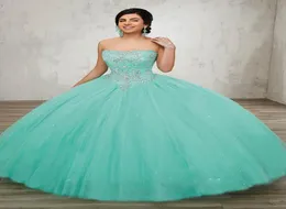Turquoise Ball Gown Strapless Princess Tulle Quinceanera Dresses Gowns 2019 vestidos de 15 anos debutante Sweety Prom Party Gowns 6848818