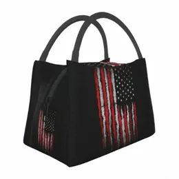 Red White American Flag Resuable Lunch Box Patriótico EUA Thermal Cooler Food Isolated Lunch Bag Office Work Pinic Ctainer E7Zu #