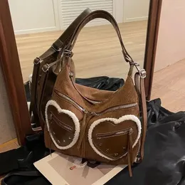 Totes Borsa a tracolla di nicchia Retro American Sweetheart Pelle scamosciata di lana d'agnello ad alta capacità Y2k Borse a mano Borsa da donna