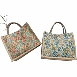 FI FR Fr Pattern Casual Flax Bolsa Bolsa Bolsa de almoço Bolsa de mamãe S6HL#