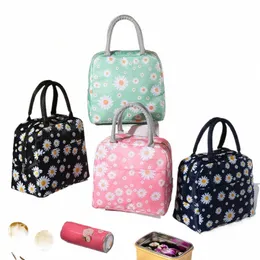 insulated Lunch Bag Fresh Little Daisy Print Portable Box Multifunctial Insulati Bag Outdoor Cold Pack Bento Bag for Women f7n6#