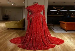 Arábia Saudita Lantejoulas Longo Sereia Vestidos de Baile Dubai Plus Size Sheer Decote Bling Vestidos de Festa À Noite Com Manto Senhoras Elegantes 9282699