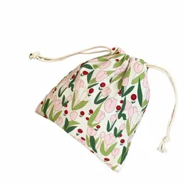 retro Tulip Fr Ladies Drawstring Storage Bag Canvas Women's Mini Cosmetic Bags Casual Travel Female Change Purse Handbags L0Tz#