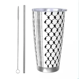 Palestinian Hatta Kufiya Tumbler Vacuum Insulated Palestine Keffiyeh Thermal Cup with Lid Straw Office Home Mug Spill Proof 240315