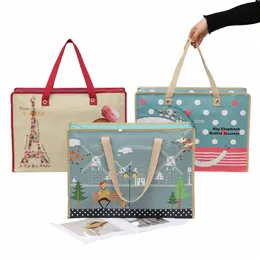 reutilizável quadrado dobrável Shop Bag N-Woven Folding Travel Shopper Bag Patchwork Color Portable Storage Bags u4N0 #