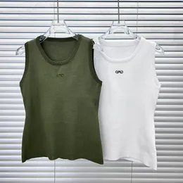 Gestickte Damen-Tanktops, Unterhemden, Luxus-Designer-Strick-Tanktops in Weiß und Grün, für den Sommer, lässige tägliche Strick-T-Shirts