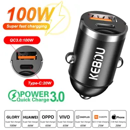 100W PD Car Charger Type-C Quick Charge QC3 4.0 Dual USB For Iphone Huawei Xiaomi Samsung Fast Charging USB Phone Mini Charger