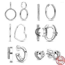 Lösa ädelstenar 925 Sterling Silver Moments Double Hoop Classics Heart Zircon örhängen är lämpliga som födelsedagspresenter för flickor mode