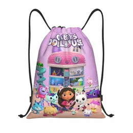 gabbys Dollhouse Carto Cordão Mochila Sports Gym Bag para Homens Mulheres Mercat Gatos Animais Treinamento Sackpack v02O #