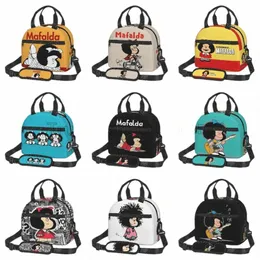 забавная изолированная сумка для обеда Mafalda для мальчиков и девочек, школьный пикник, многоразовая термосумка для обеда, сумки Bento Tote с плечевым ремнем g1qM #