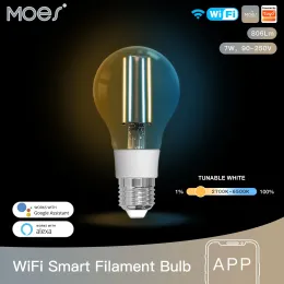 التحكم في MOES WIFI لمبة خيوط الذكية LED مصباح LED E27 DIMMABLE LIGHTING 2700K6500K 806LM TUYA ALEXA Google Control 90250V 7W