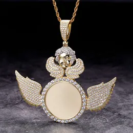 Banhado a ouro hip hop foto imagem congelada jóias personalizadas sublimação espaços em branco cz moissanite anjo asa imagem pingente