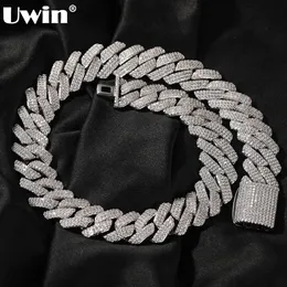 Uwin 20mm Miami Prong Cuban Chain Necklace 3 صفوف Micro Pave Iced Out Round Zirconia Link Mashing Hip Hop Jewelry for Gift 240323