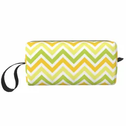 Amarelo Verde Padrão Zigzag Makeup Bag para Mulheres Travel Cosmetic Organizer Kawaii Armazenamento Sacos de Higiene Pessoal Dopp Kit Case Box e42a #