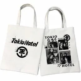 Tokio Hotel Group Музыкальная женская сумка-шоппер с принтом, повседневные сумки для магазинов, женские сумки на плечо Fi, холщовая большая сумка в стиле 90-х годов, 18s1 #