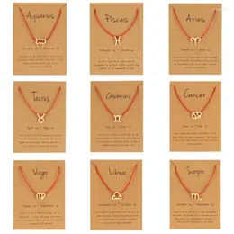 Charm Bracelets Fashion Twelve Constellations Pendant Red Lucky Weaving Rope Chain Bracelet With Cardboard Trendy Birthday For Women