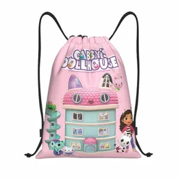 Gabbys Dollhouse Drawstring Backpack Mulheres Homens Sport Gym Sackpack Dobrável Mercat Cat Shop Bag Sack n5J0 #