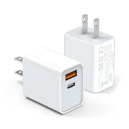 Carregador de parede USB 20W de porta dupla PD saída de energia rápida tipo C plugue de bloco de carregamento