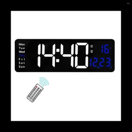 Настенные часы, 16-дюймовые светодиодные цифровые часы-будильник/температура/дата/неделя/таймер с дистанционным регулированием для дома/тренажерного зала/офиса-синяя подсветка