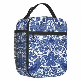 porcelain Blue Oriental Bird Pattern Insulated Lunch Tote Bag For Women Chinoiserie Thermal Cooler Food Lunch Box Outdoor Travel T2Rc#