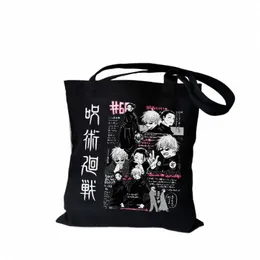 Jujutsu Kaisen bolsa de lona anime japonês mulheres bolsa de ombro ins Harajuku grande capacidade nova hip hop vintage carto shopper bags s99a #