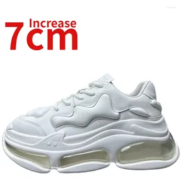 Casual Shoes European Couple's For Men Luxury Craftsmanship Mecha Design Dad's Increased 7cm Genuine Leather Elevator Male