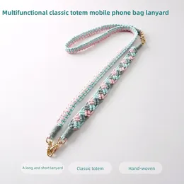 Chaveiros corda de algodão tecido à mão saco de telefone móvel cordão boêmio alças de chaveiro multifuncional
