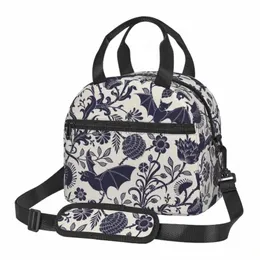 Halen Bats Isolado Lunch Bag Reutilizável Thermal Cooler Bento Tote Bags com alça de ombro ajustável para trabalho, viagem, piquenique D51m #