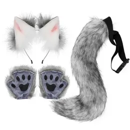 Ly Seksi Kadın Kedi Fox Cosplay Props Headband Tail Headdress Peluş Kulaklar Kuyruk Eldivenleri Anime Güzel Lolita Cosplay Props Set 240315