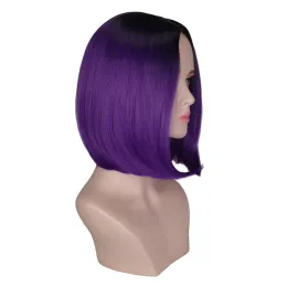 Wigs QQXCAIW Two Tones Ombre Wig Women Short Bob Style Cosplay Black To Grey Gray Purple Green Straight SyntheticHair Wigs